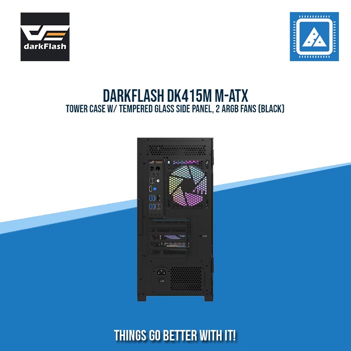 DARKFLASH DK415M M-ATX TOWER CASE W/ TEMPERED GLASS SIDE PANEL, 2 ARGB FANS (BLACK) DARKFLASH DK415M M-ATX TOWER CASE W/ TEMPERED GLASS SIDE PANEL, 2 ARGB FANS (BLACK)